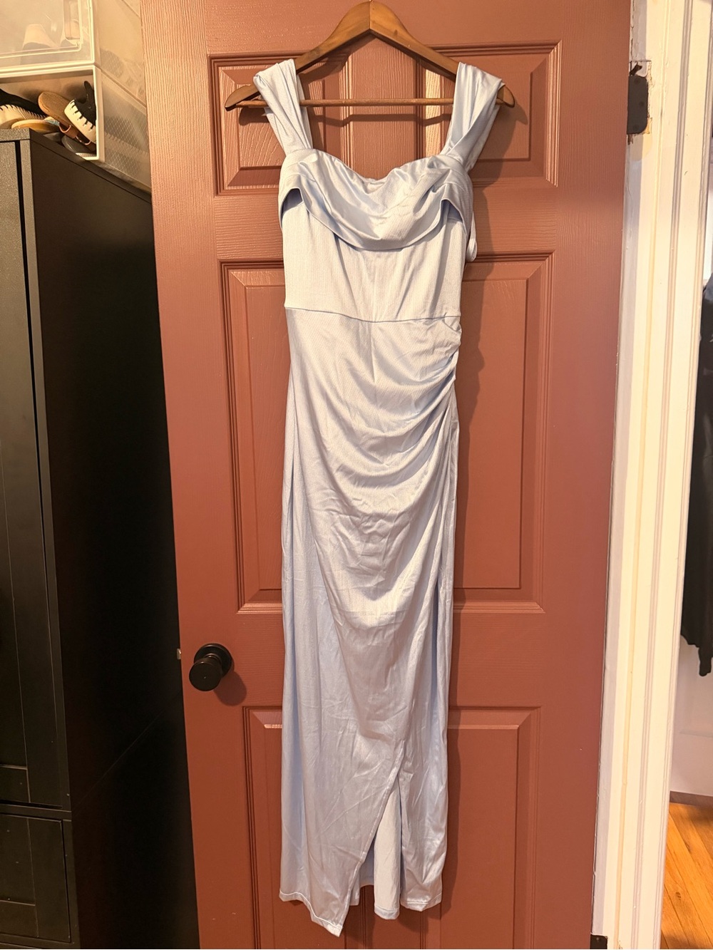 Popilush Light Blue Draped Maxi Dress - Classic Evening Style